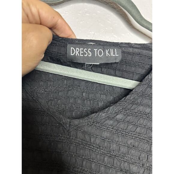 Dress To Kill Women’s One Size Black Tunic Top 3/4 Sleeve 100% Cotton Textured - Picture 6 of 9